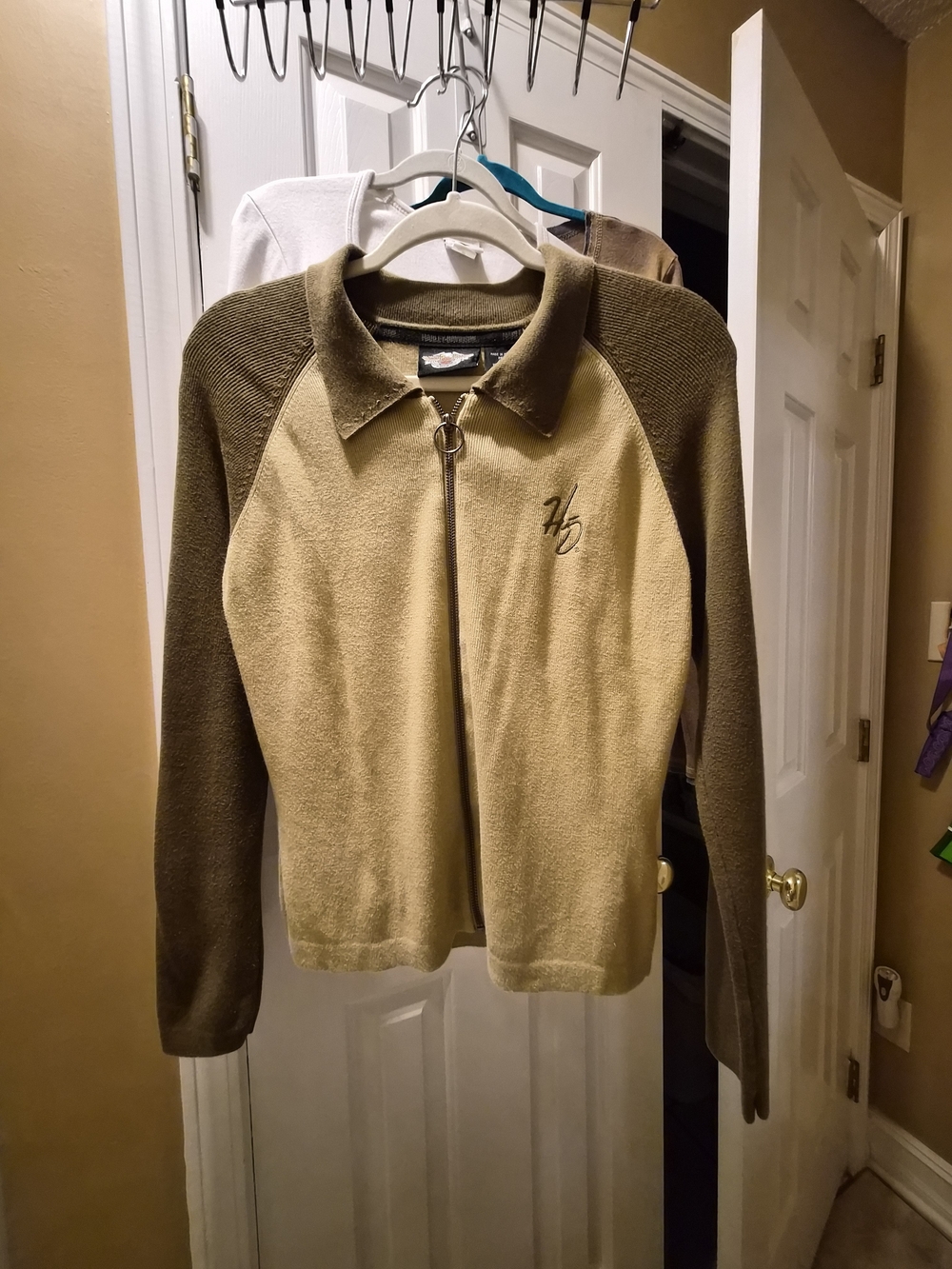 Harley-Davidson Two-Tone Olive and Tan Zip Front Cardigan